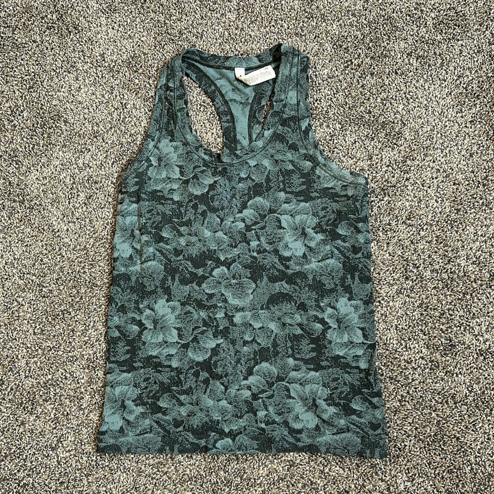 Athleta Teal Jacquard Racerback Tank Top Stretch Floral‎